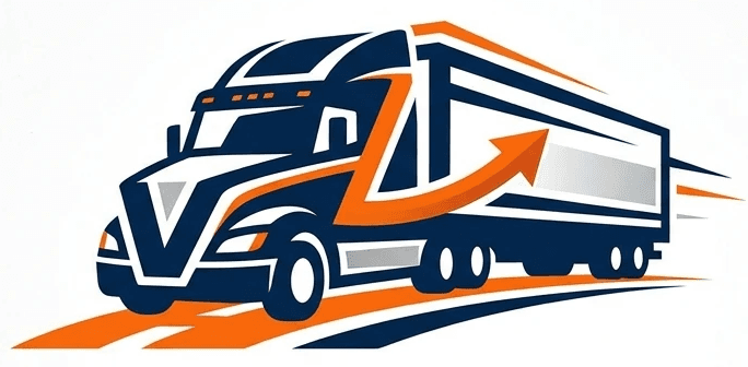 DispatchHQ truck logo — navy semi-truck with an orange forward arrow through the cab